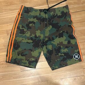 Hurley Camo Swim Shorts with Orange Stripes